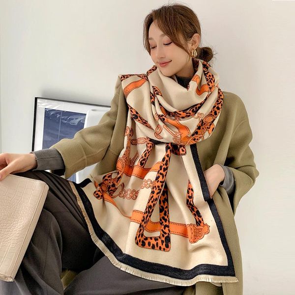 

2020 fashion autumn two-sided cashmere scarf winter popular leopard print wool beach towel lady tassels soft keep warm shawls, Blue;gray