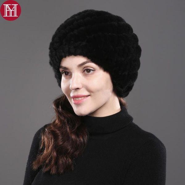 

beanie/skull caps women real rex fur hat 100% natural cap good quality elastic knitted beanies, Blue;gray