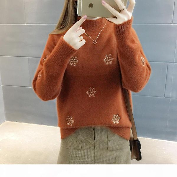

turtleneck sweaters women winter fashion thick warm faux mink cashmere pullovers sweater female casual knit jumper w1354, White;black
