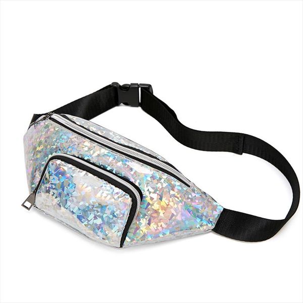

trassory womens leather laser waterproof waist fanny pack running travel fashion chest belt bag silver for ladies girls