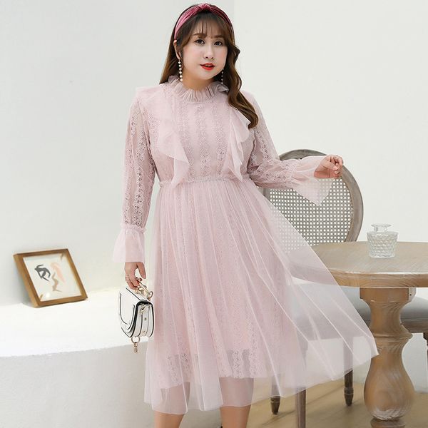 

women's spring long chifon lace french eustoma mesh dress plus size casual cute dress 100kg can wear t200526, Black;gray
