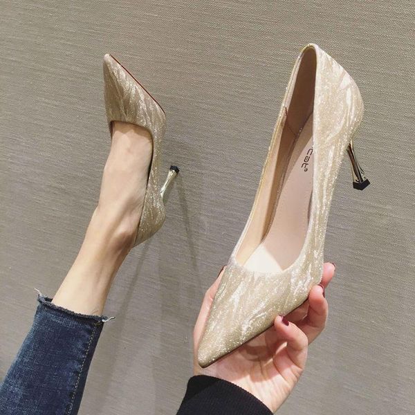 

spring and summer new versatile pointed fine heels high heels women shallow mouth fashion single shoes women ea-100, Black