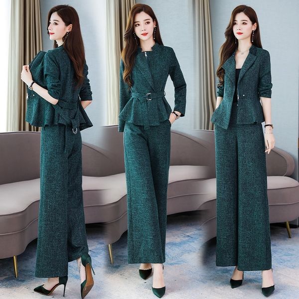 

8cz11 2020 new autumn leg style fashionable suit waist wide leg setwomen's fashion temperament shows thin two piece high pants suitwide, Gray
