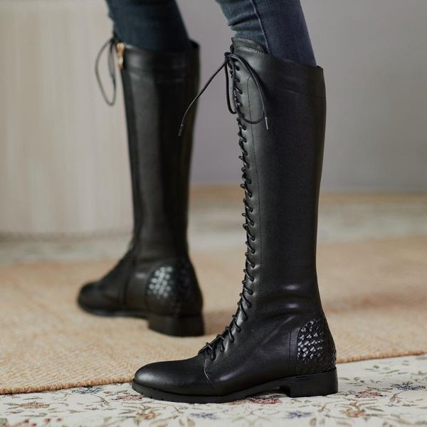 

boots 2021 large sizes 45 split leather women winter shoes female knee high riding, Black