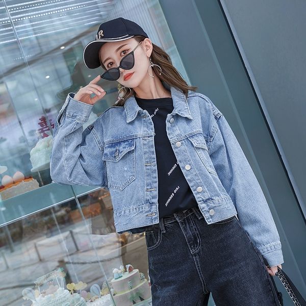 

xe5mm 2020 spring jacket and autumn new korean large denim jacket short loose mm denim clothing fashion style size fat bfstyle coat women&#0, Black