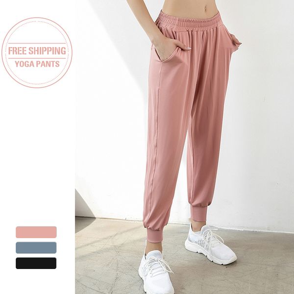

running pants female sportswear trousers quick dry pocket yoga loose breathable women drawstring training jogging, Black;blue