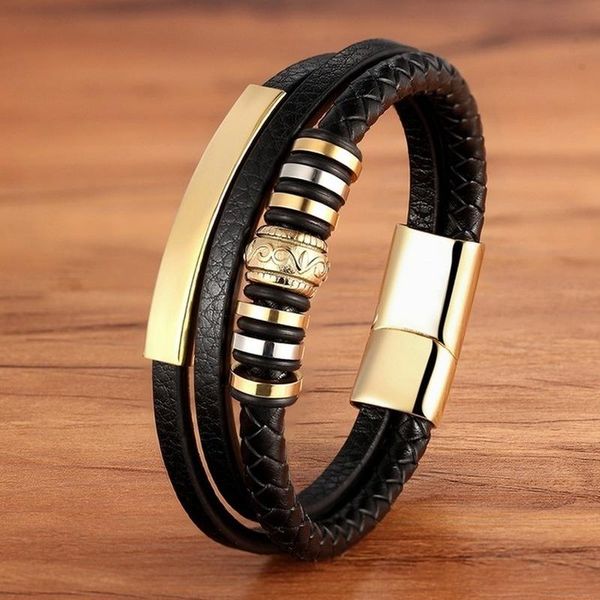 

classic punk geometrically irregular graphics stainless steel genuine leather bracelet men's rock party jewelry, Golden;silver