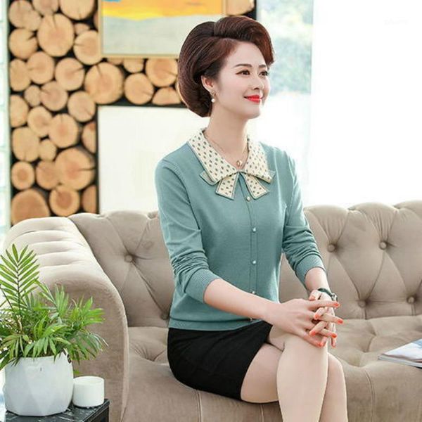 

spring winter women knitting sweater long sleeves bow-knot collar female buttons casual pullover sweaters plus size 4xl y2031, White;black