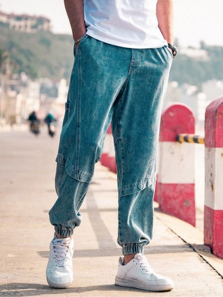 

men slant pocket jogger jeans 72qs#, Blue