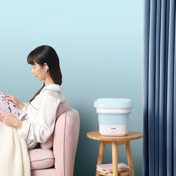 

new portable mini folding clothes washing machine bucket semi-automatic for home travel self-driving underwear foldable washer