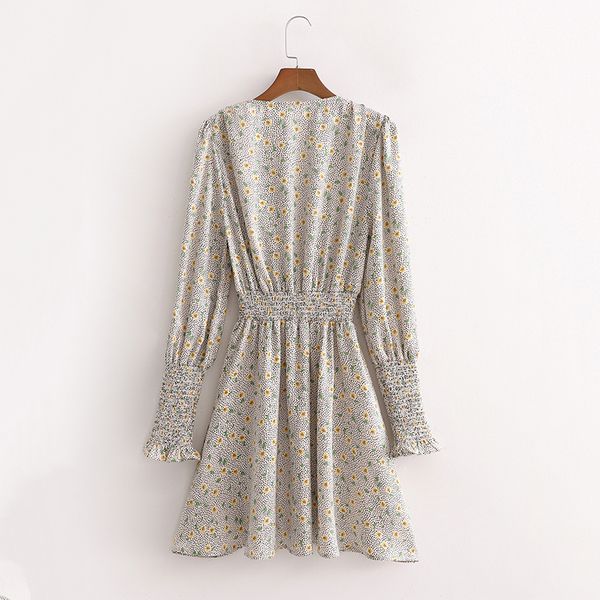 

2021 new womens floral print a line dress full sleeve empire high street yellow flower clothing summer 9gwr, Black;gray