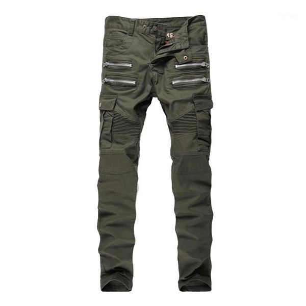 

men's jeans 2021 mens skinny biker multi pockets cargo pant army green pleated pencil p20861, Blue