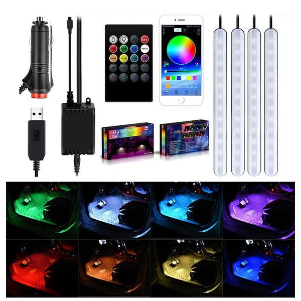 

1set car atmosphere light foot light usb/cigarette lighter remote control interior decorative ambient floor led decor lamp1