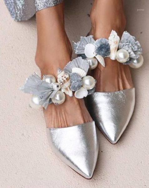 

slippers fashion women sandals pointed toe mules flowers beach pearl summer female lazy flat casual shoes plus size1, Black
