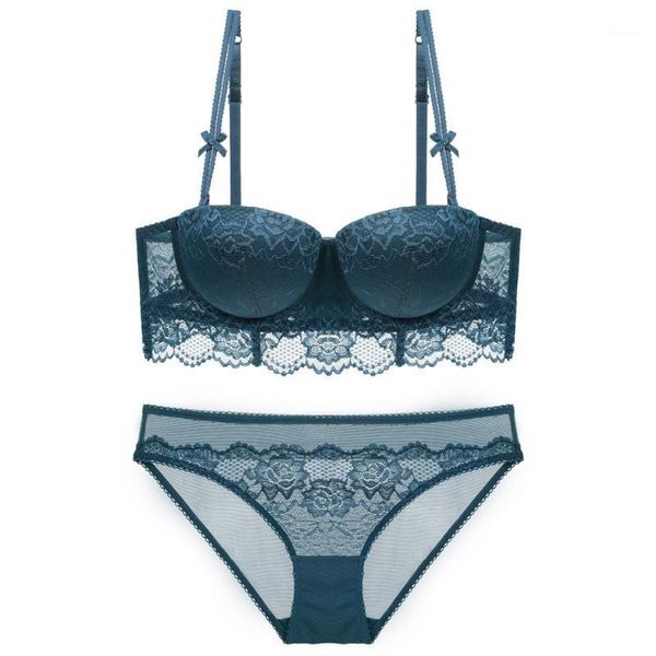 

lace embroidery half cup push up young girls dress underwear sets women bra set adjustable intimates transparent lingerie1, Red;black