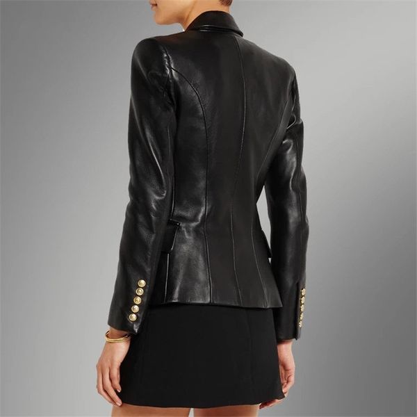 

100% genuine leather jacket women double-breasted motorbiker female real sheepskin jacket england genuine leather coat for women lj201127, Black