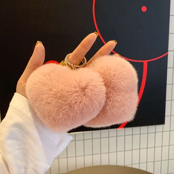 

key chain rex rabbit real hair peach heart lovely lady bag pendant car plush net red, Silver