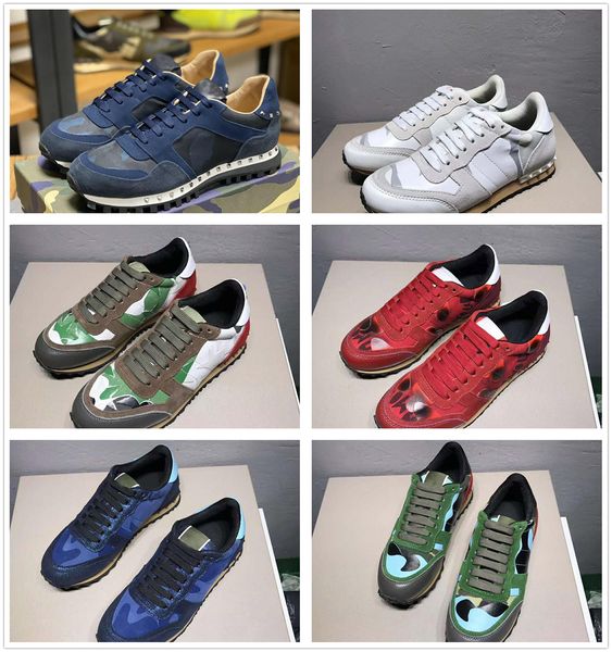 

2020 fashion suede stud rivet men women camouflage bowling shoes leather sneakers flats runner trainers sport eur36-46 with box