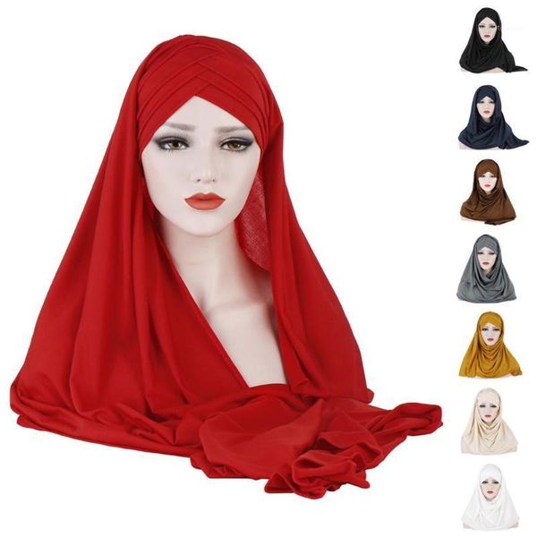 

women muslim hat front criss cross hat beanie skullies head cover wrap scarf turban cap hijab full cover islamic bandanas1, Red