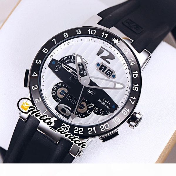 

new executive el toro black toro perpetual calendar gmt 322-00-3 bq white blue dial mens watch steel case blue rubber watches hello_watch, Slivery;brown