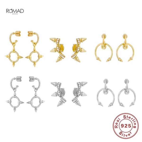 

stud romad gothic rivet arc pendientes earrings for women fashion punk ins geometric piercing earings silver 925 jewelry brincos, Golden;silver