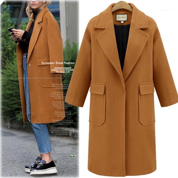 

fashion autumn winter 2020 new lapel one button wool coat women's long solid color wool coat winter women's clothing blends1, Black