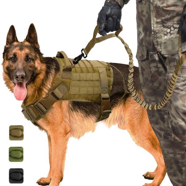 

military tactical dog harness k9 working dog vest nylon bungee leash lead training running for medium large dogs german sqcwha