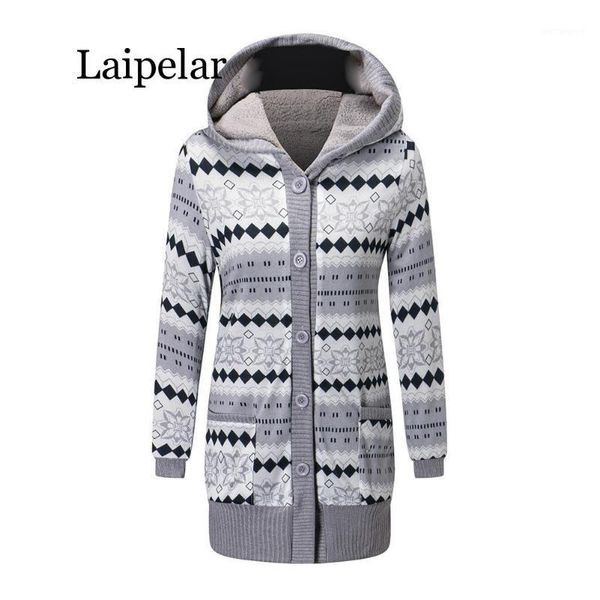 

2020 women winter coat casual printing wool stylish knitted coat hooded long sleeve thickening cotton jacket women outwear1, Black