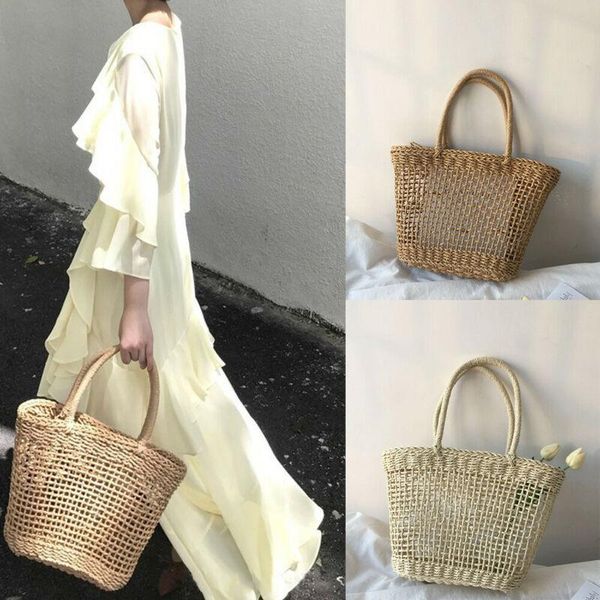 

new women handbags tote summer beach reusable shopping woven ladies grocery straw beach bag solid high capacity 2020
