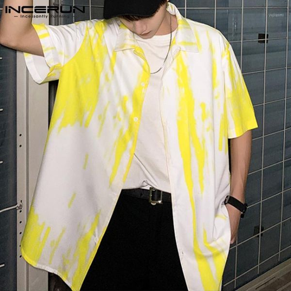 

chic printed men short sleeve lapel collar shirt fashion trend joker baggy comfort button mens casual blouse streetwear incerun1, White;black