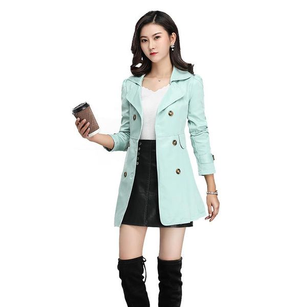 

women windbreaker 2021 korean version new women's jacket long paragraph double-breasted lapel slim versatile coat spring autumn, Tan;black