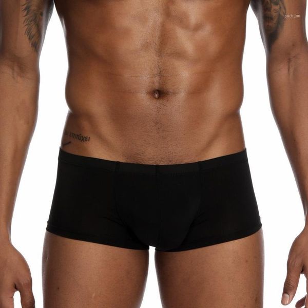 

mens boxer underwear underpants solid ice silk bulge pouch boxershorts men breathable underpants men boxers underwear1, Black;white