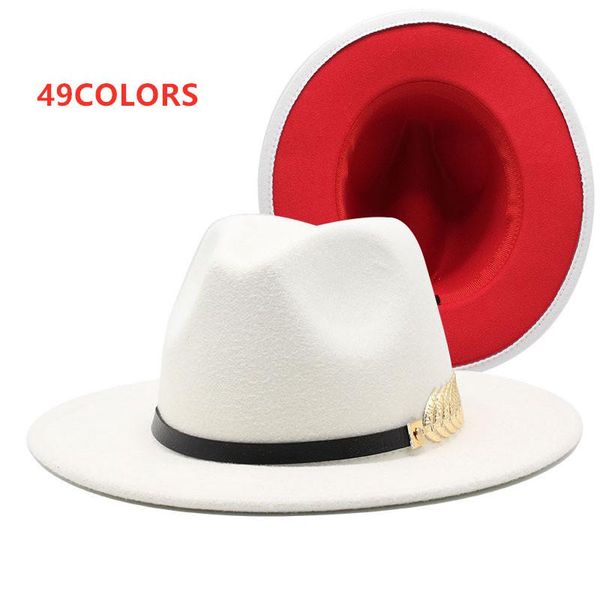 

Mixed Color Women Felts Fedora Jazz Hats Wide Brim Metal Leaf Belt Panama Men Wedding White Trilby Top Cap Wholesale, Blue;gray