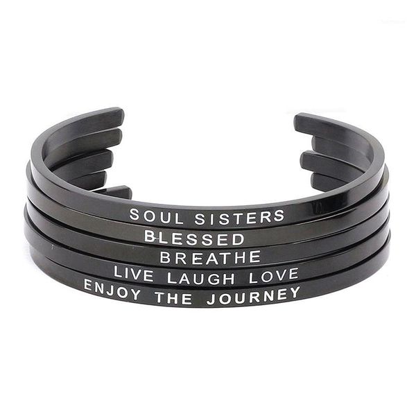 

ursjewelry titanium steel women bracelet bangle inspiration quote black mantra bangles cuff jewelry1