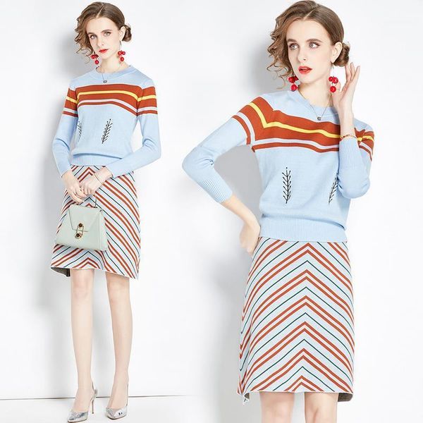 

two piece set for womens set cotton office lady knitted elegant 2020 new autumn lady party full knee-length elastic waist1, Gray
