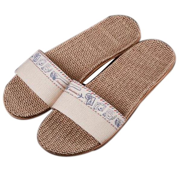 

men's summer linen slippers white cross beach flip flops male casual open toe flat sandals indoor home flax shoes men slides #l13g, Black