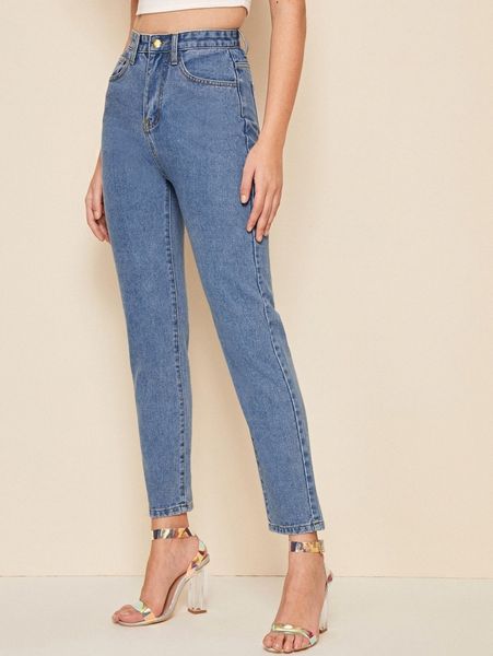 

bleach wash high-rise jeans x5op#, Blue