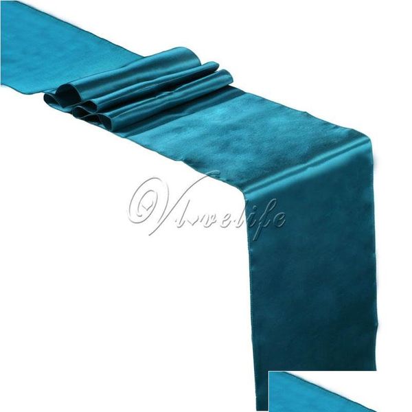 

teal blue satin table runners 12" x 108'' wedding party banquet home deco bbyfdi packing2010