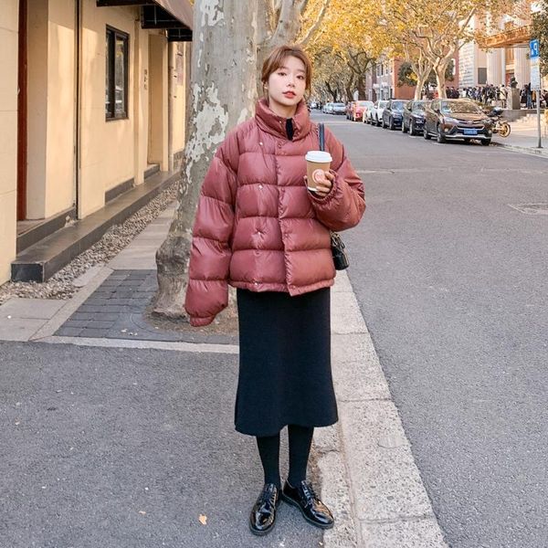 

korean style 2020 new winter jacket women stand collar solid black fashion female coat loose oversized womens short parka m781