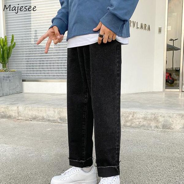 

men's jeans men button up denim medium wash baggy straight long trousers male spring autumn korean style vintage all-match casual, Blue