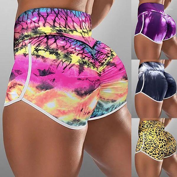 

women high waist gym leggings yoga shorts tie-dye print gym shorts women breathable high elasticity short deportivo mujer#g31, White;red