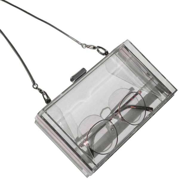 

acrylic transparent clutch chain box women shoulder bags hard day clutches bags wedding party evening purse(silver)