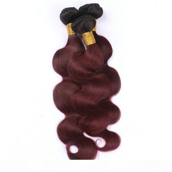 

black and burgundy 2tone ombre brazilian virgin human hair weave bundles body wave 3pcs #1b 99j wine red ombre human hair extensions, Black;brown