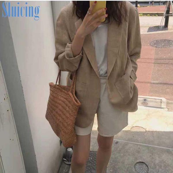

sluicing 2020 early autumn new korean net red cotton and linen suit jacket female korean loose linen small suit british style1, White;black