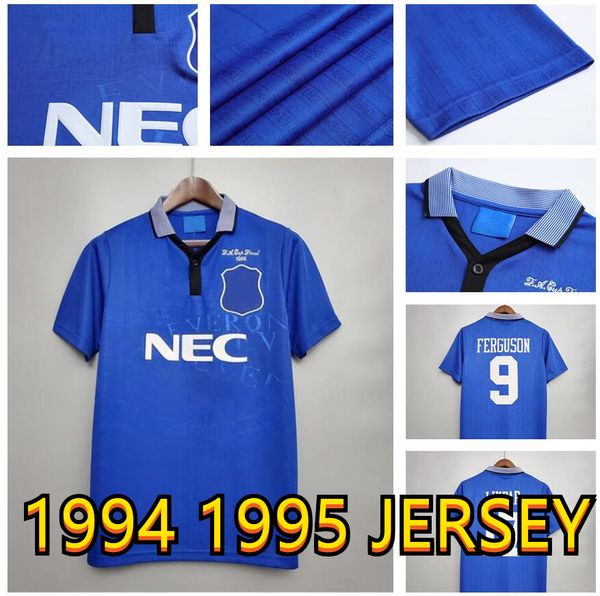 

1994 1995 kanchelskis mens retro soccer jerseys speed gascoigne branch ferguson home blue football shirt 94 95 short sleeve uniforms, Black;yellow