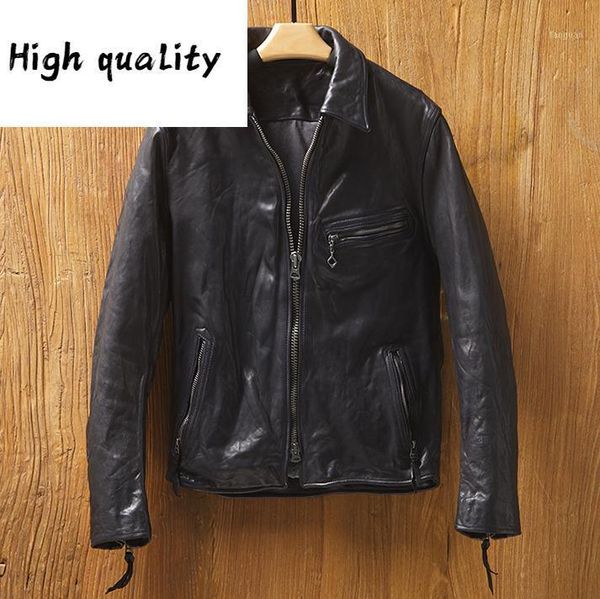 

cow genuine leather jacket men vintage cow leather coat motorcycle jacket luxury mens jackets1, Black