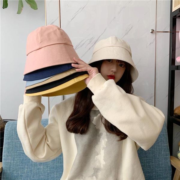 

wide brim hats solid color bucket hat women korean style ladies foldable suncreen spring summer fisherman's, Blue;gray