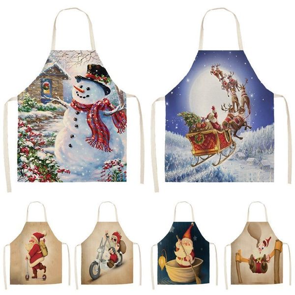 

1pcs christmas apron santa claus pinafores cotton linen aprons 53*65cm woman bibs for home kitchen cooking baking cm1007