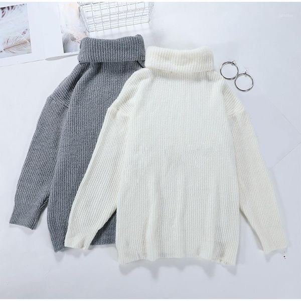 

oversize turtleneck knitted women's sweater pullovers long batwing sleeve winter solid women sweaters 2020 loose basic jumper1, White;black