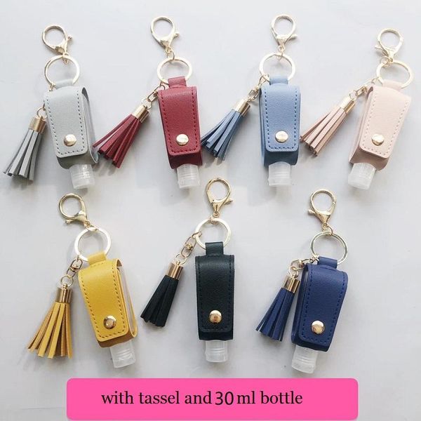 

2020 new fashion tassel bag keychain for women men trendy pu leather hand sanitizer bottle cute wavy keychain purse small bag, Silver